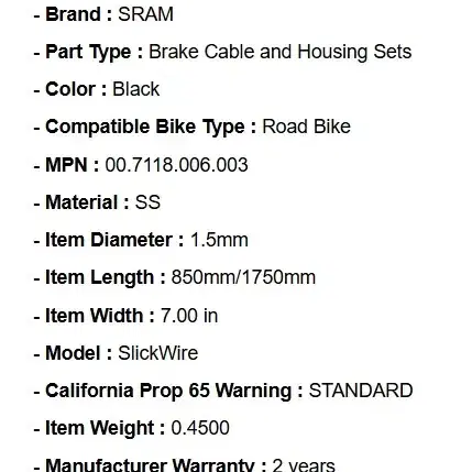 새상품) SRAM SlickWire 브레이크 케이블 2개 세트