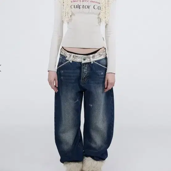 새상품) 스컬프터 Beaded Waist Denim Pants