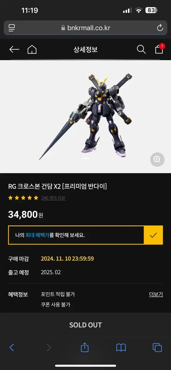 RG 크로스본 건담 X2 [프리미엄 반다이] 판매해요