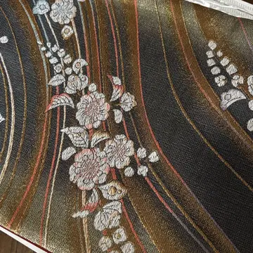 흑금 꽃무늬 후쿠로 오비 후리소데용