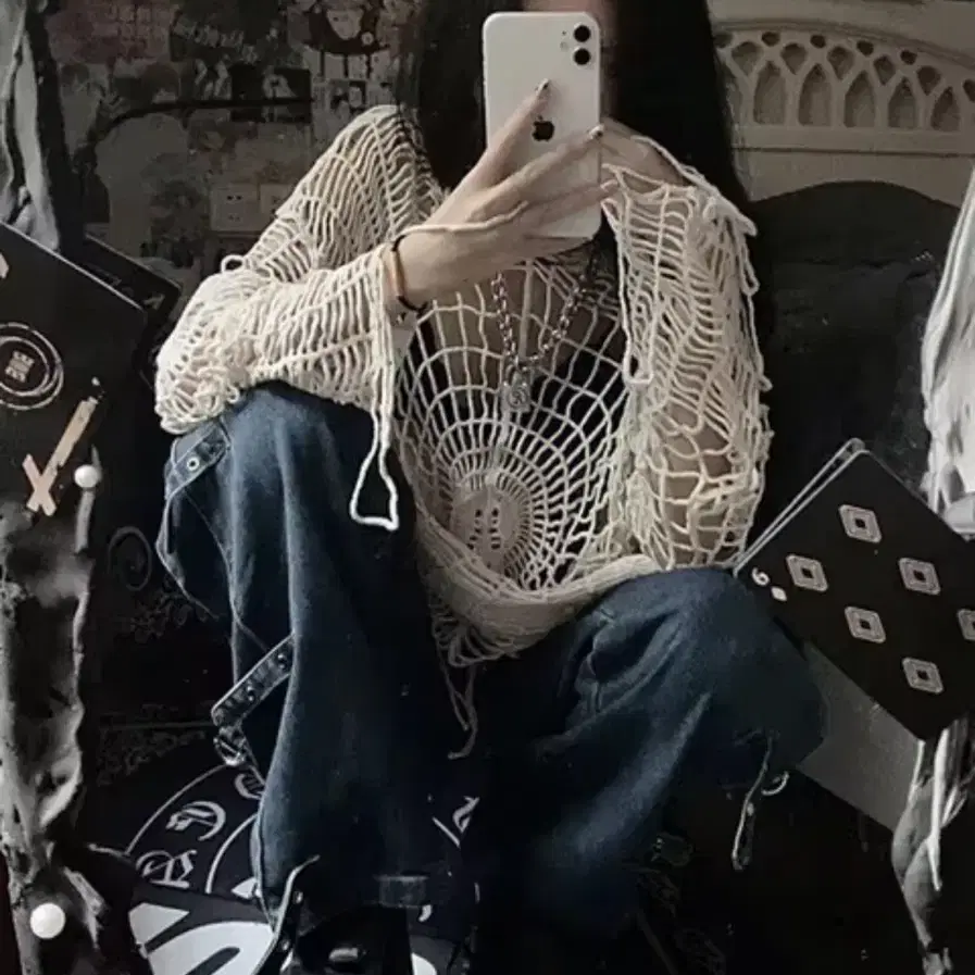 Spider web knit mesh hoody