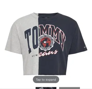 TOMMYJEANS 크롭트 칼리지 스플라이싱 티셔츠