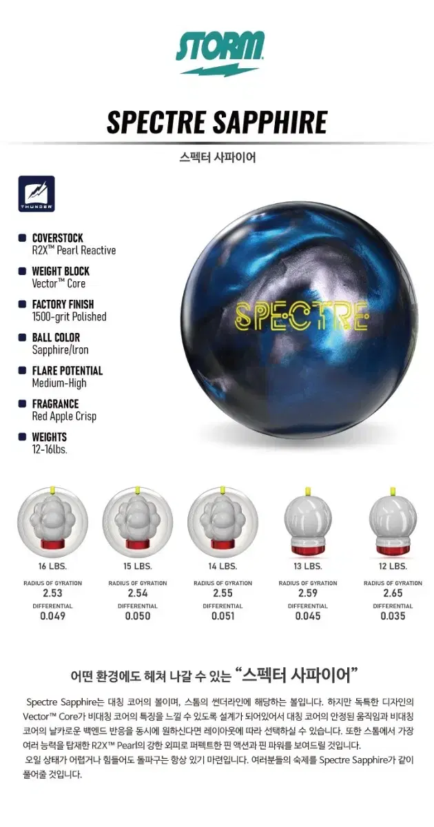 [덤리스 전용!!!중고 볼링공] 스톰 스펙터 사파이어 14파운드 (공인구