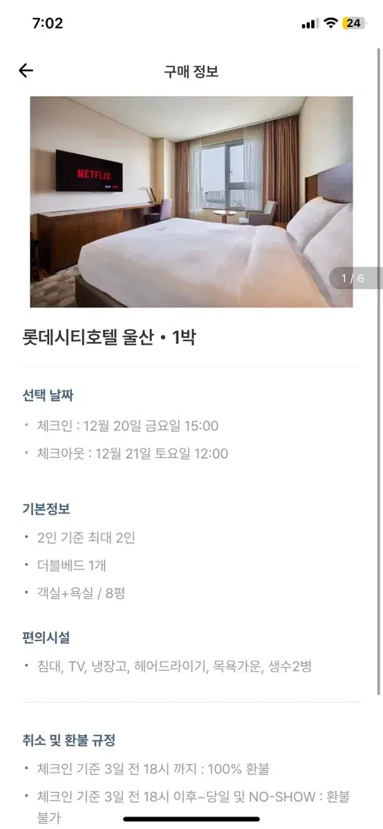 울산 롯데시티호텔 1박*4일 (12월 20일)