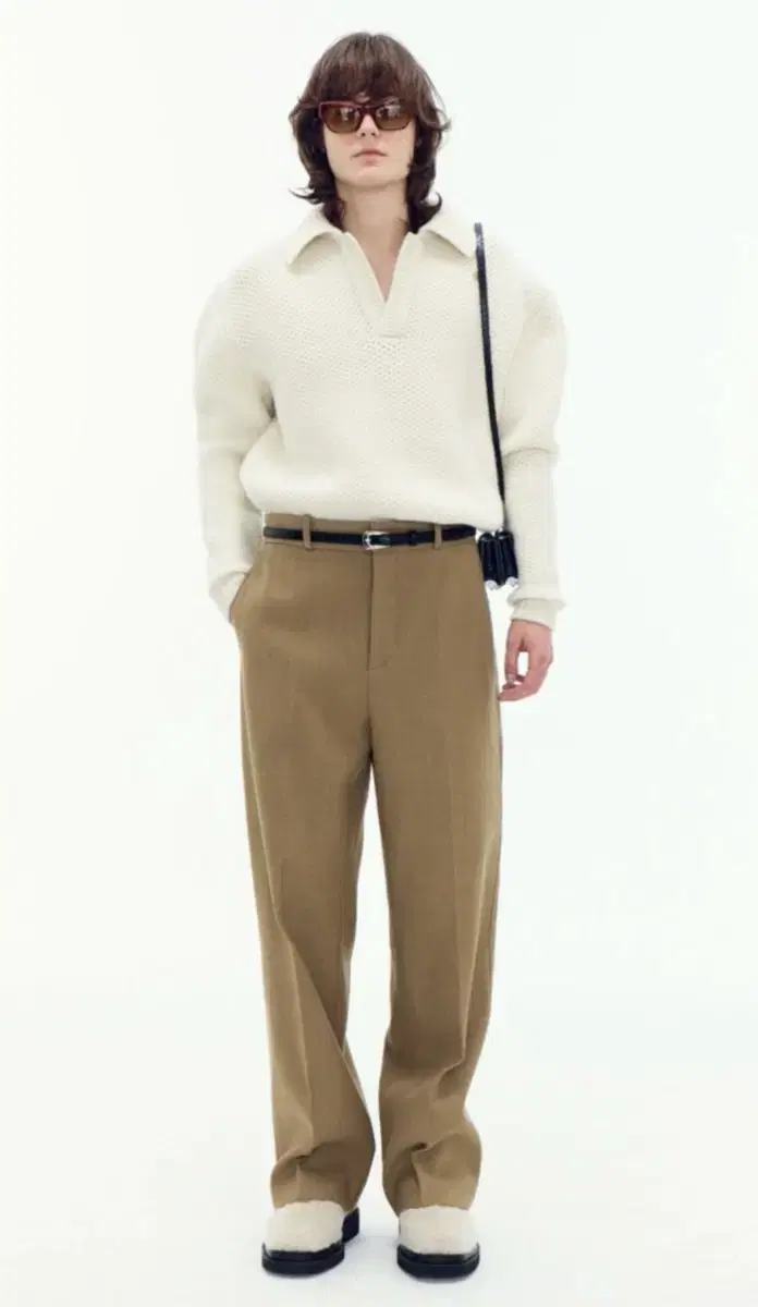 Recto 22F/W Virgin wool and cotton wide-legged trousers khaki beige sell 