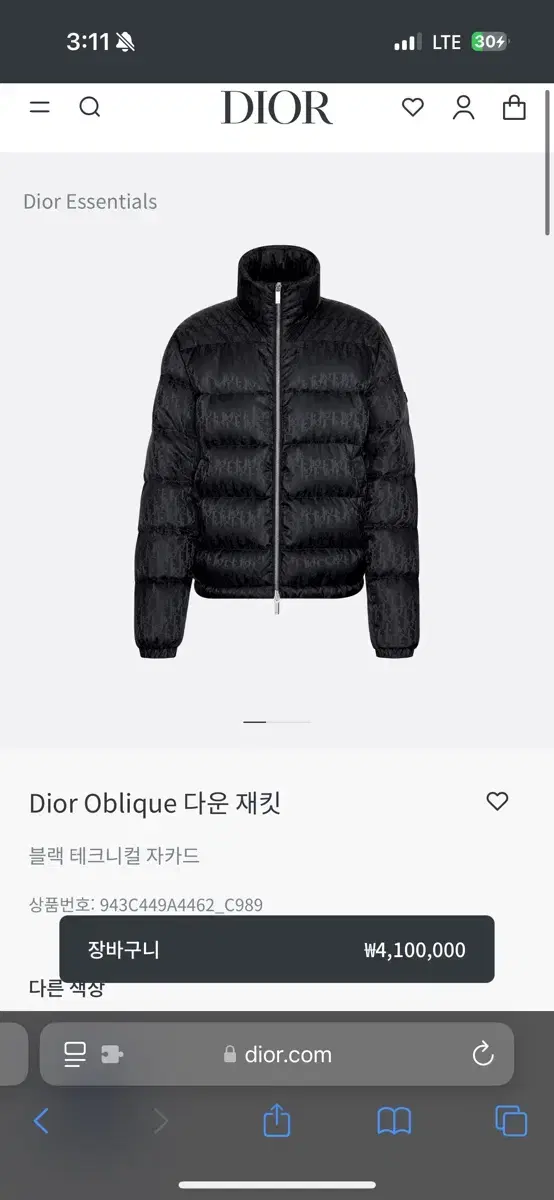 디올 오블리크 패딩 48 size(dior Oblique 다운 재킷 M)