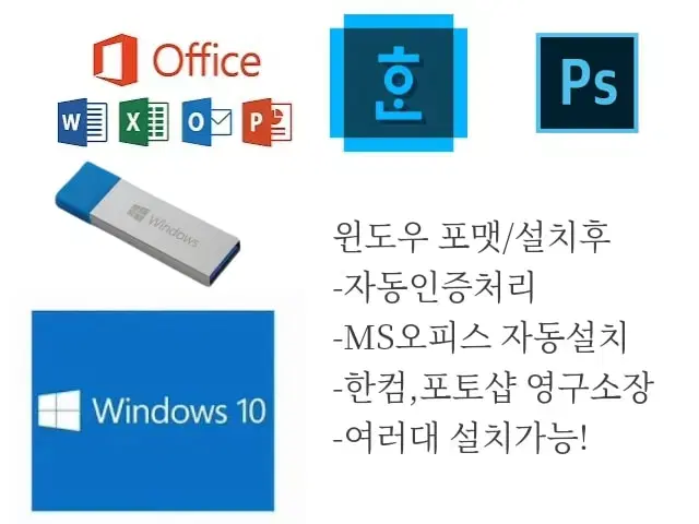 USB 윈도우 자동인증 10,11 오피스,한컴,포토샵