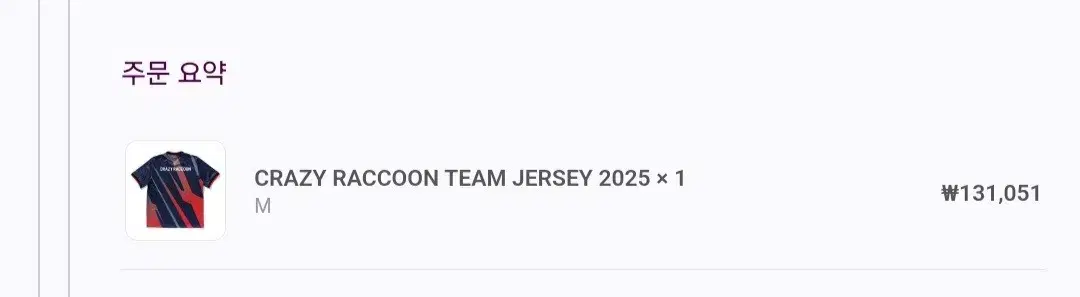 crazy raccoon 2025 team jersey 유니폼 양도합니다