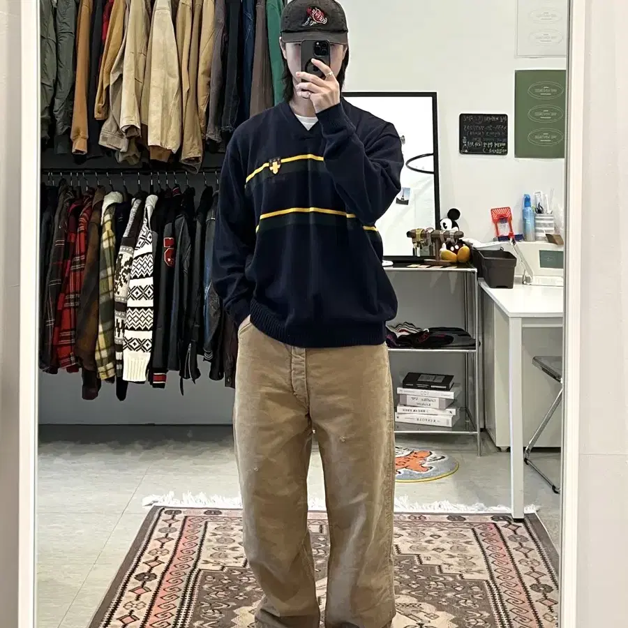 70s Carhartt 칼하트 던가리핏 싱글니 퀄티드 워크 팬츠 (32)