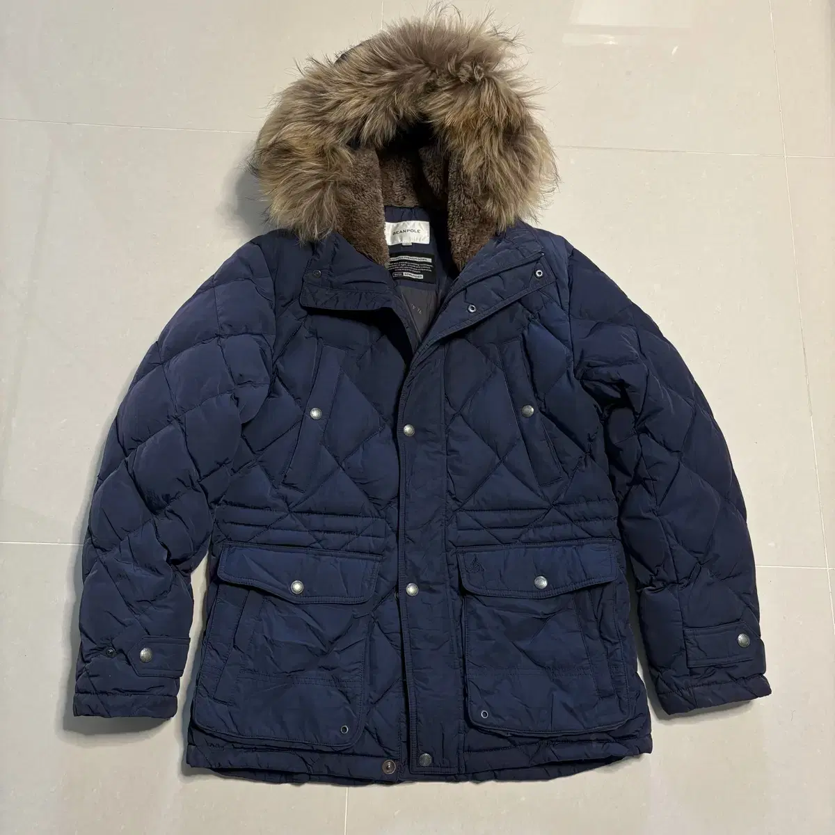 Genuine Vin Paul Homme Duck Down Padded Navy Quilted Field Jacket Real Raccoonfer Parka