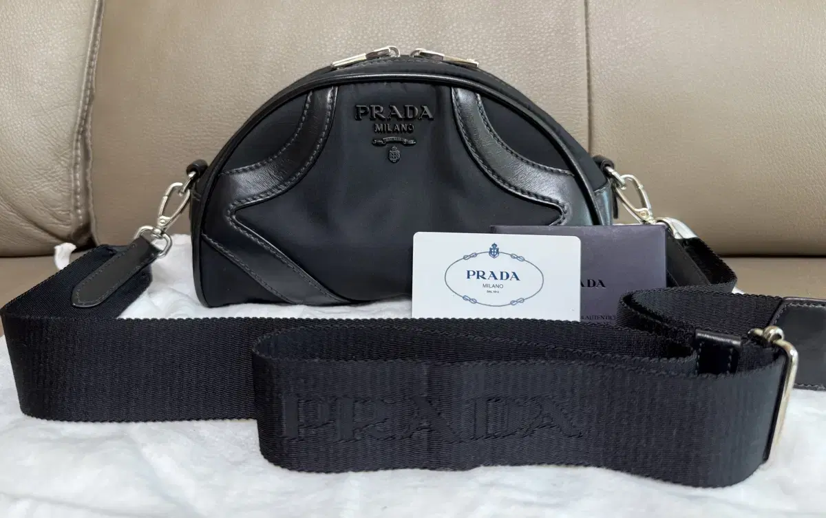 Prada Metallic Logo Nylon Bowling Shoulder Bag Black