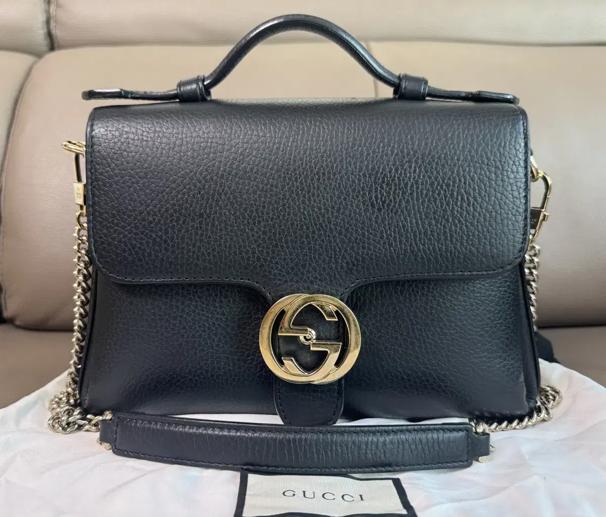 Gucci Interlocking Top-handle Tote Shoulder Bag Black Small