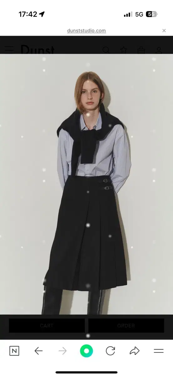 던스트 BELTED PLEATS LONG SKIRT BLACK