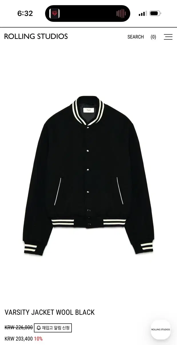 롤링 스튜디오 VARSITY JACKET WOOL BLACK M