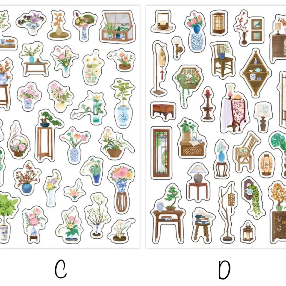 6종 동양풍 가구 씰스티커 빈티지 감성 레트로 다꾸 다이어리 꾸미기