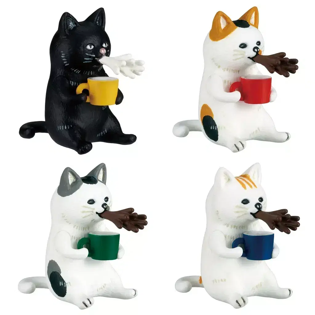 Cat Neko Gacha Figures Collection 4 Funny Cats Eating Coffee