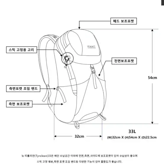 써미트 뉴티롤리안30L 카키 배낭