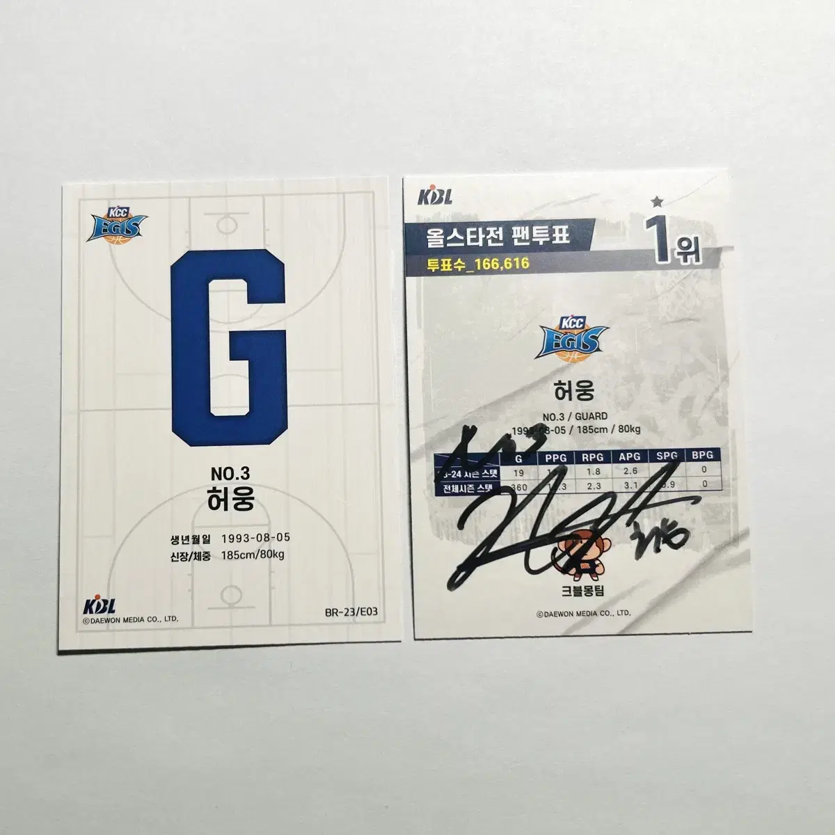 Autographed Heo Woong photocard Set / All-Star hologram Photo Card KCC KBL