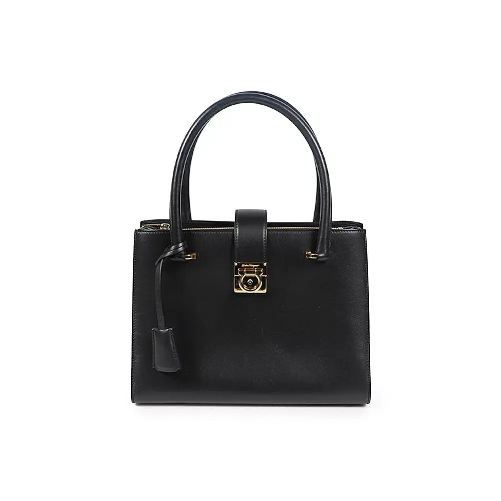 Ferragamo 21 D658 Black Calfskin and Keum Gancini Juliette Tote