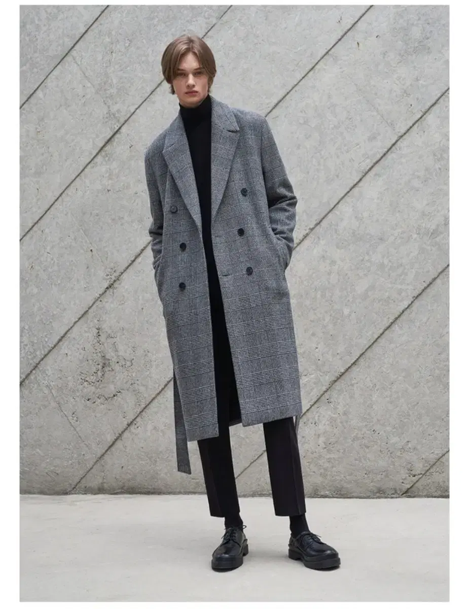 Men's) Drawcropped Check Double Coat L