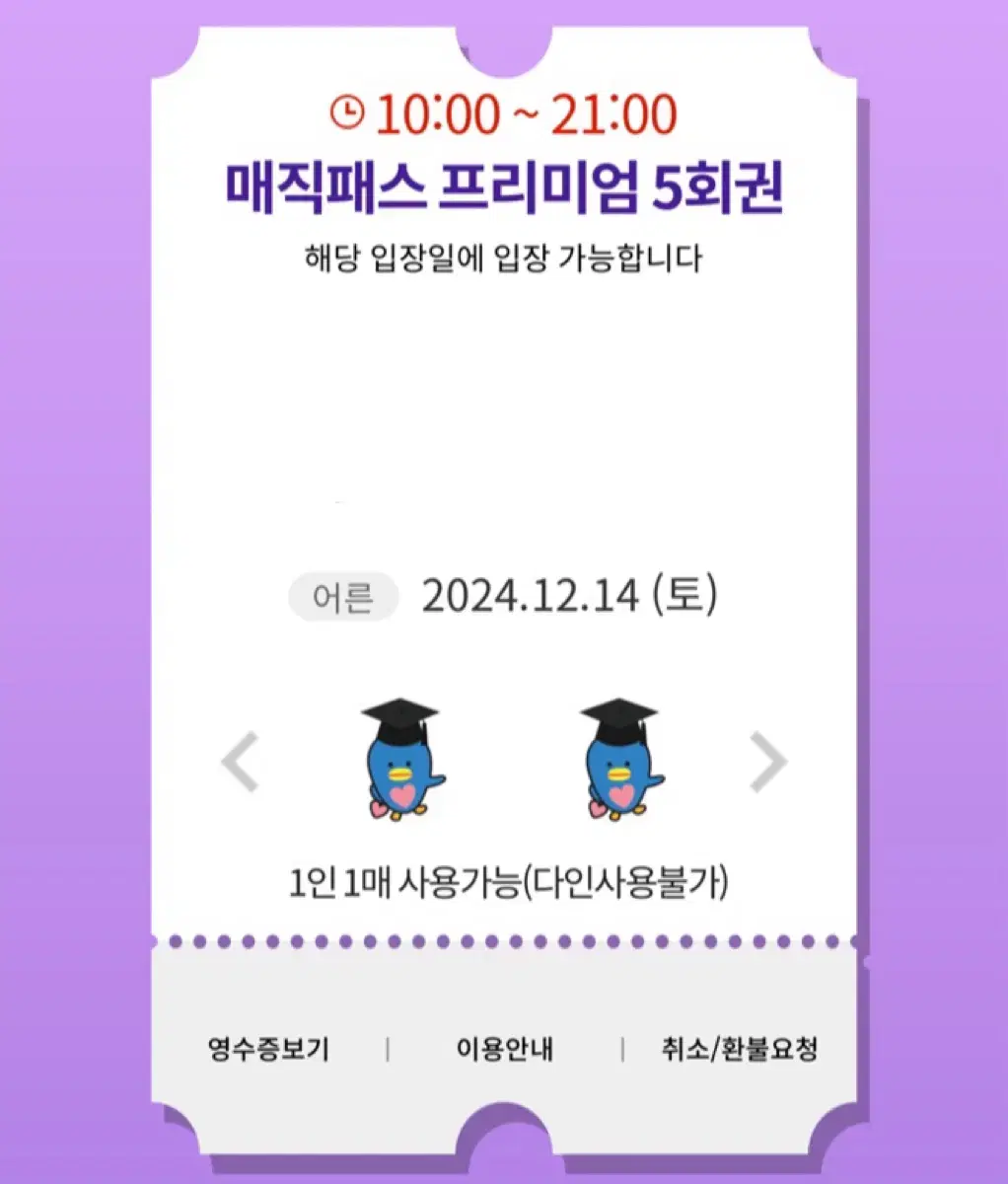 12/14(토)롯데월드 매직패스 5회권 4장