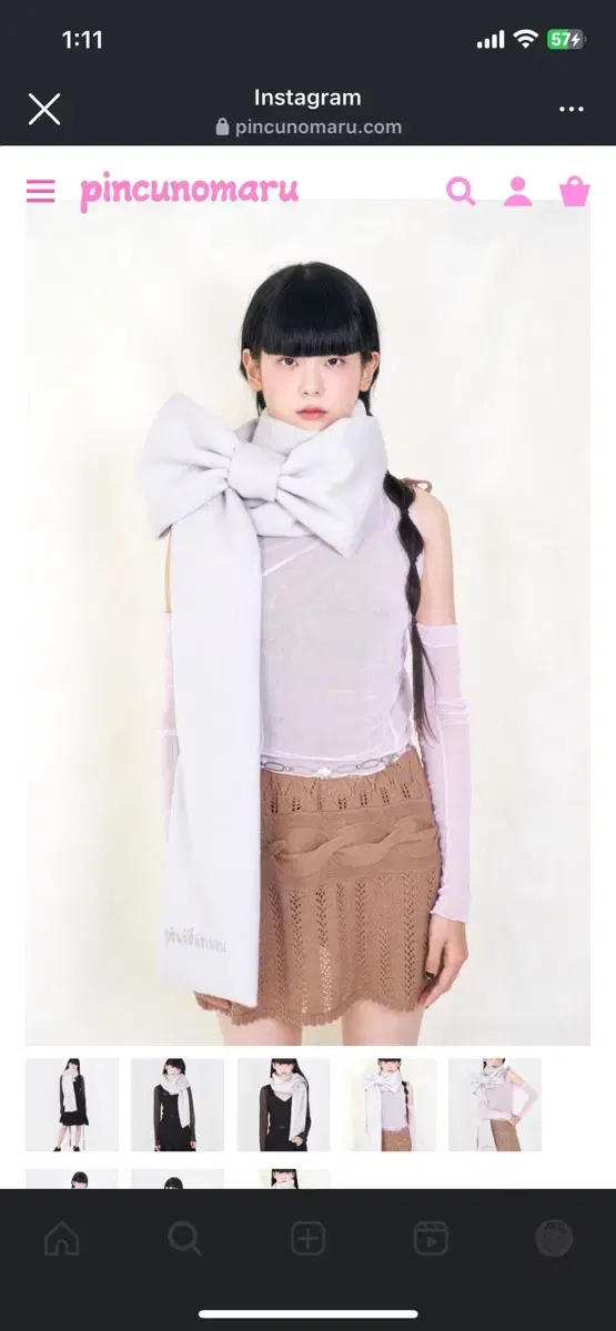 <최저가> Fin Cuno Maru Ribbon Scarf White Gray