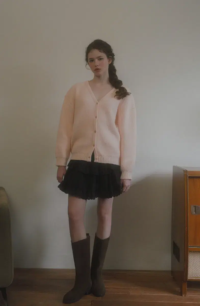 위드아웃썸머 Flutter v-neck cardigan_baby pink