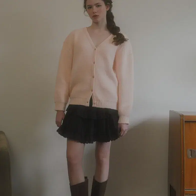 위드아웃썸머 Flutter v-neck cardigan_baby pink