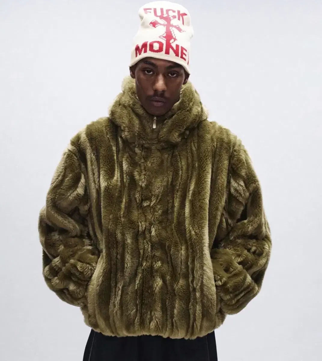 Supreme Faux Fur Hooded Jacket Oliv L사이즈