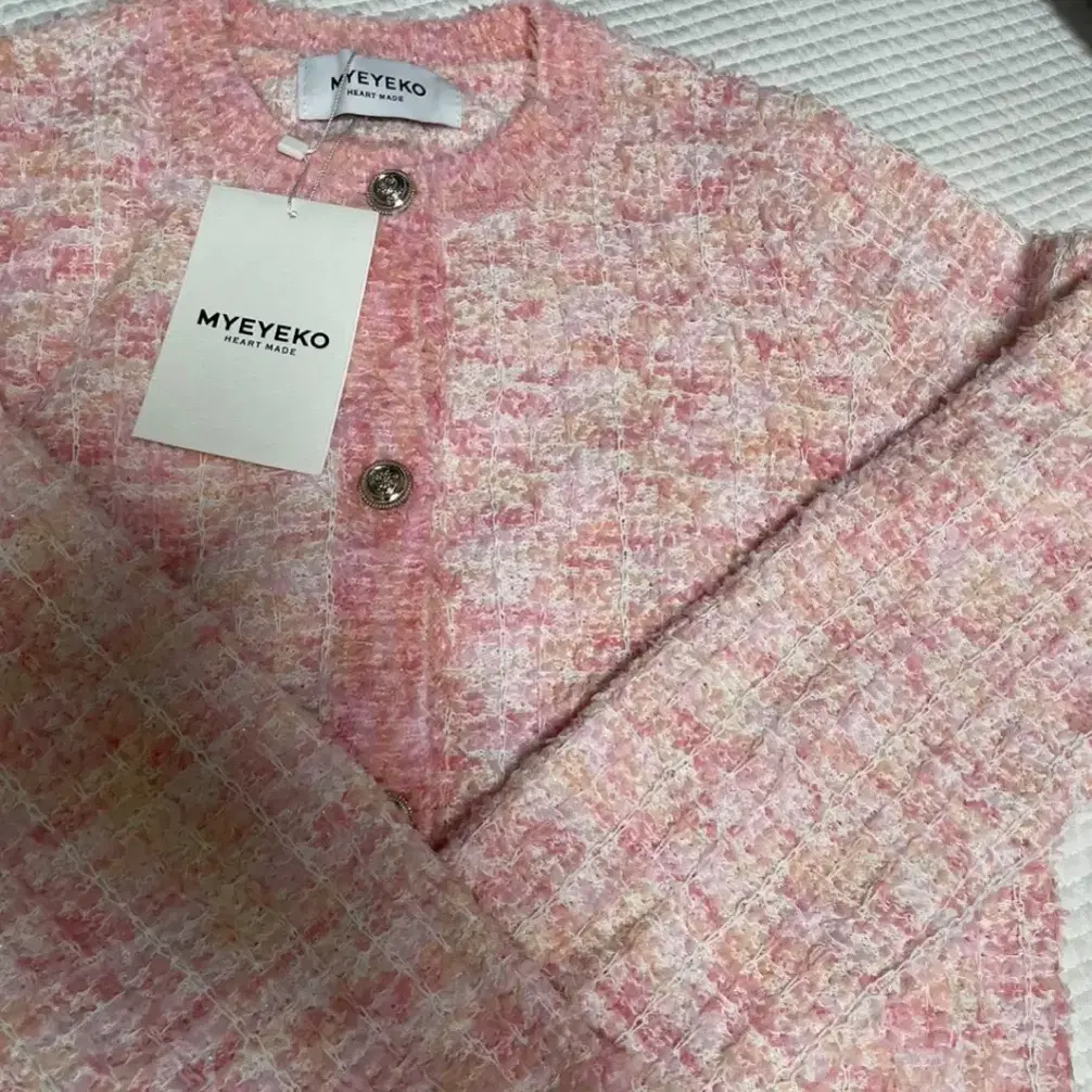 (새제품) 마이아이코 PINK BLOSSOM Tweed Knit Jack