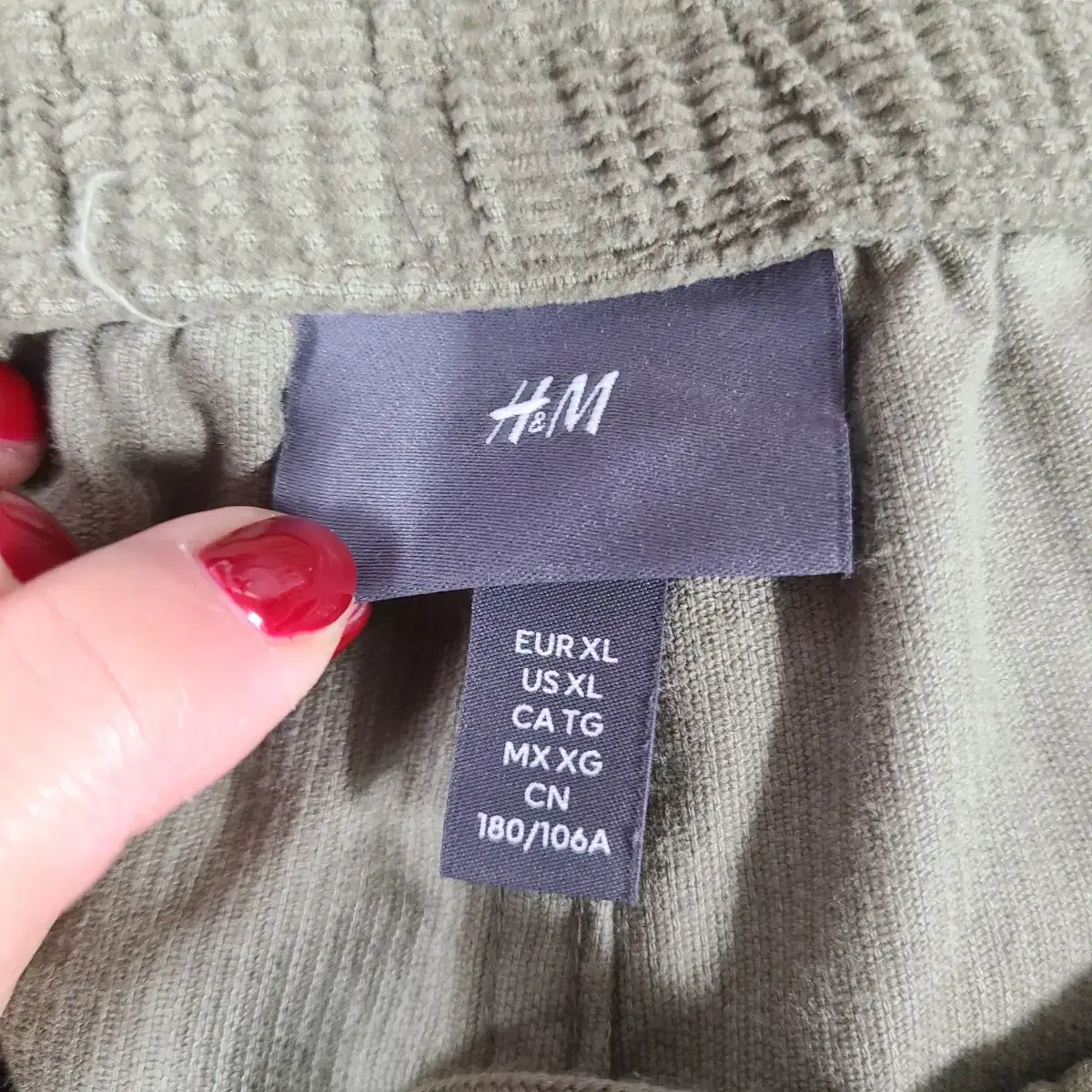 H&M 코듀로이 카키 빅사이즈 밴딩팬츠 남37-38 ㅡ1212