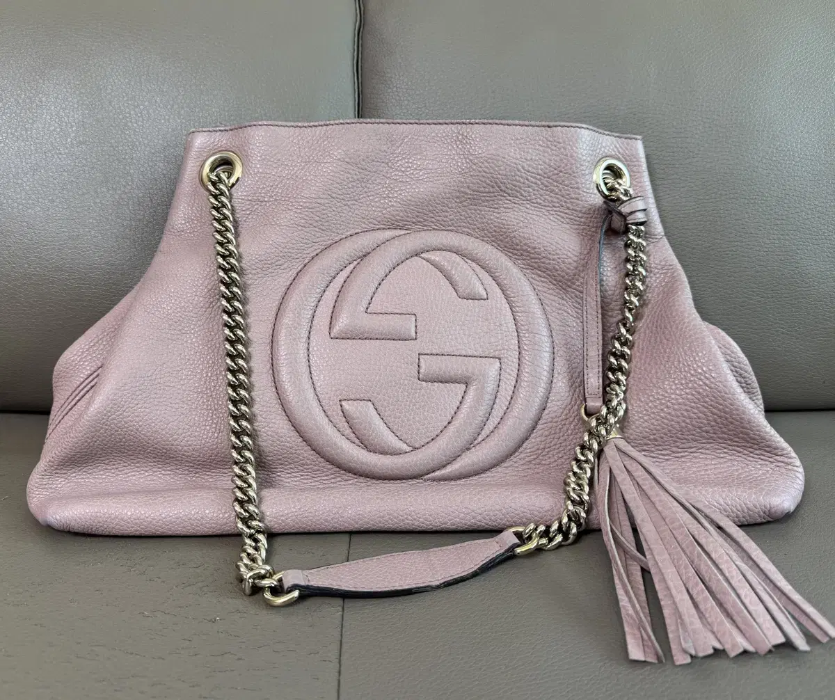 Gucci Interlocking Soho Tesla Chain Shoulder Bag Pink Beige