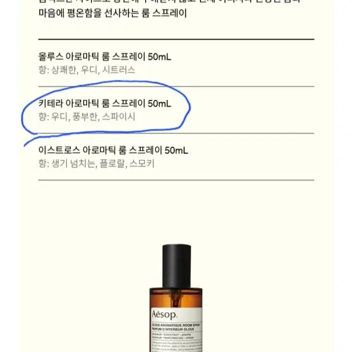 [새제품] 이솝 콤팩트 룸스프레이 키테라 50ml