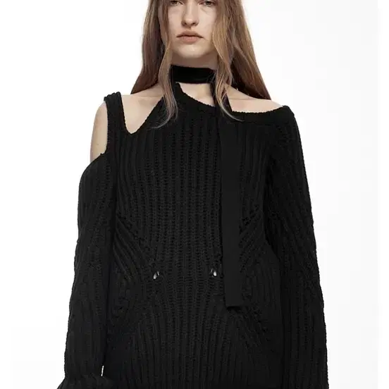 [1] NACHE SLIT TIE KNIT BLACK