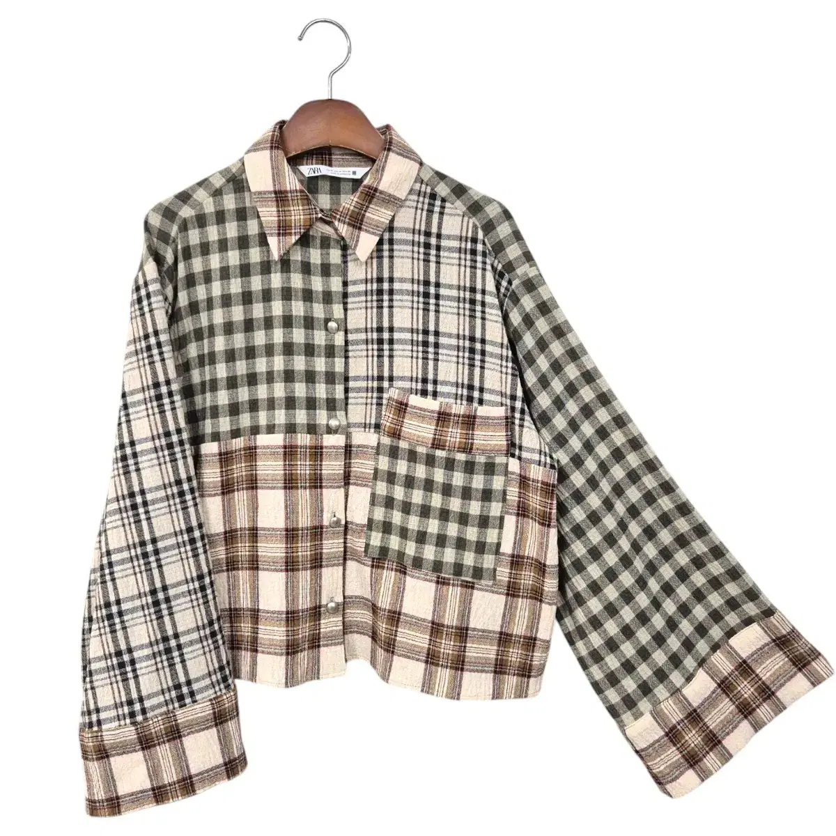 Zara Wide-cuffed Crop Check Shirt A476