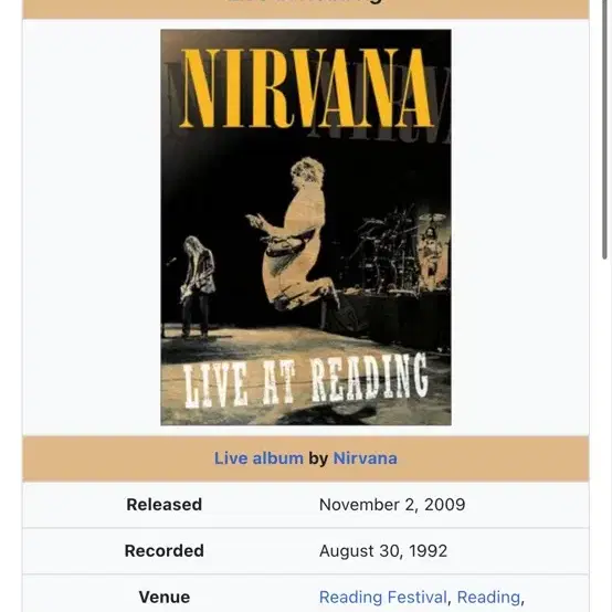 Nirvana 라이브 DVD : Live at Reading, 1992