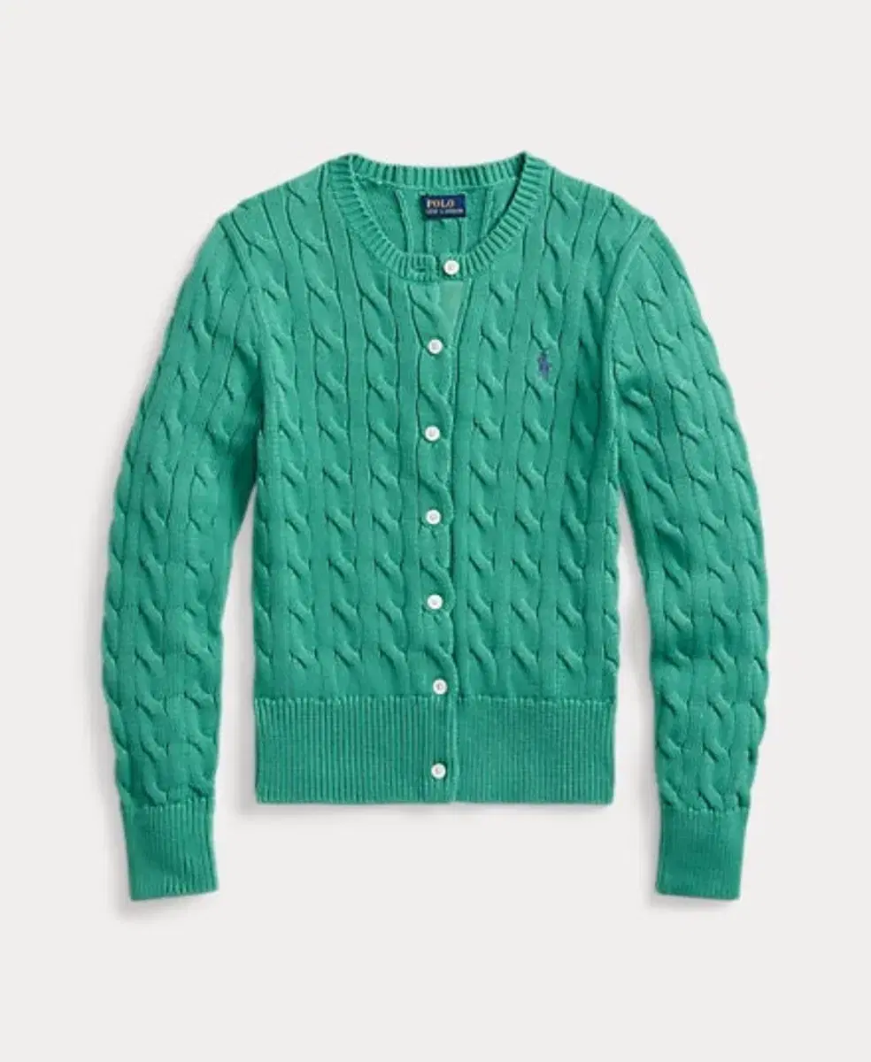 Polo Cotton Cable Cardigan Green S New