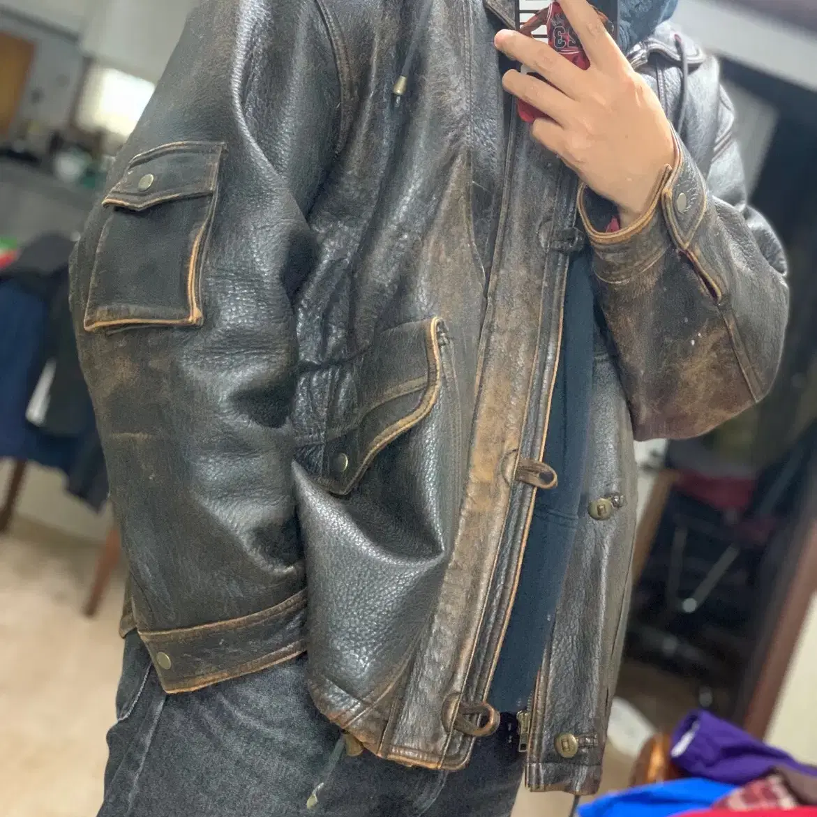 [2XL] 80s Context Leather jacket