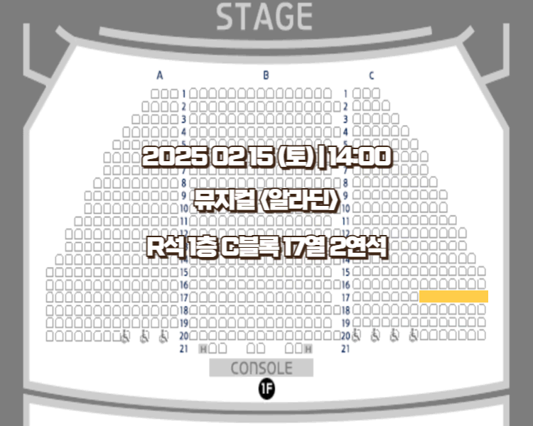 뮤지컬 알라딘 ALADIN 02/15 14:00 1층 R석 2연석