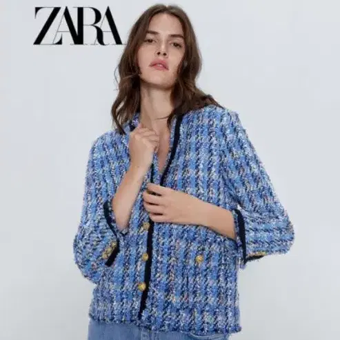 자라 Zara 블루 트위드 자켓 M