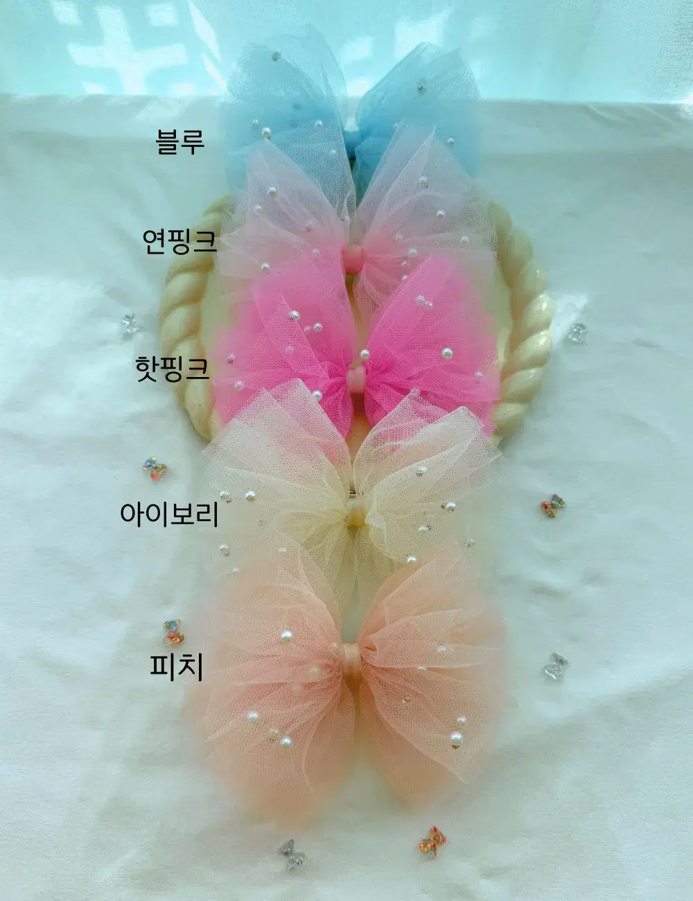 (단품)여자아이 쉬폰 리본 진주 머리핀 헤어핀 공주집게핀(5color)