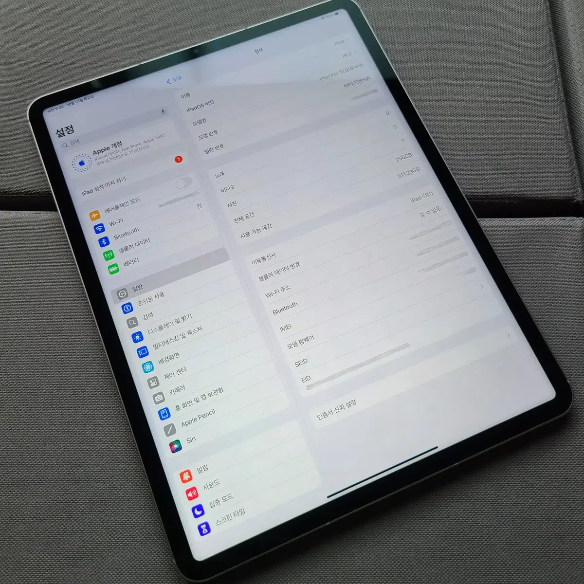 아이패드 프로 12.9 6세대 M2 256g 셀룰러 풀박(부산직거래)
