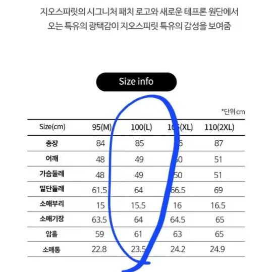 (새옷) 지오스피릿 헤비구스다운 패딩 100사이즈