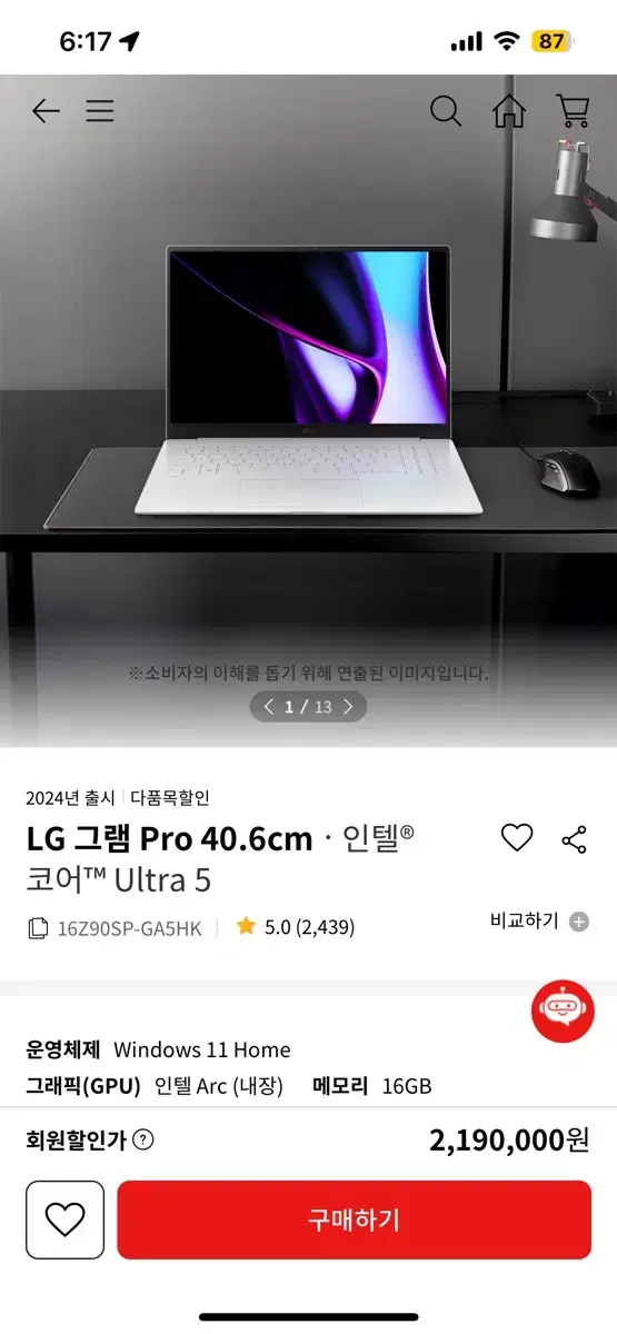 LG 그램 프로 40.6cm 인텔코어 울트라 5