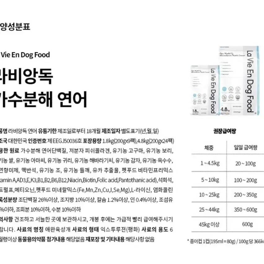 라비앙독 피쉬콜라겐 가수분해사료 연어 3.2kg