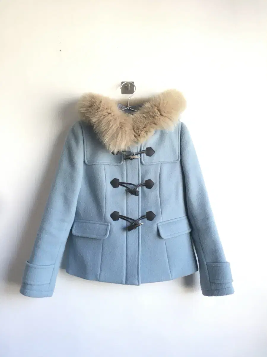 Vintage Pale Bloo Tteokbokki Half Hooded Duffel Coat