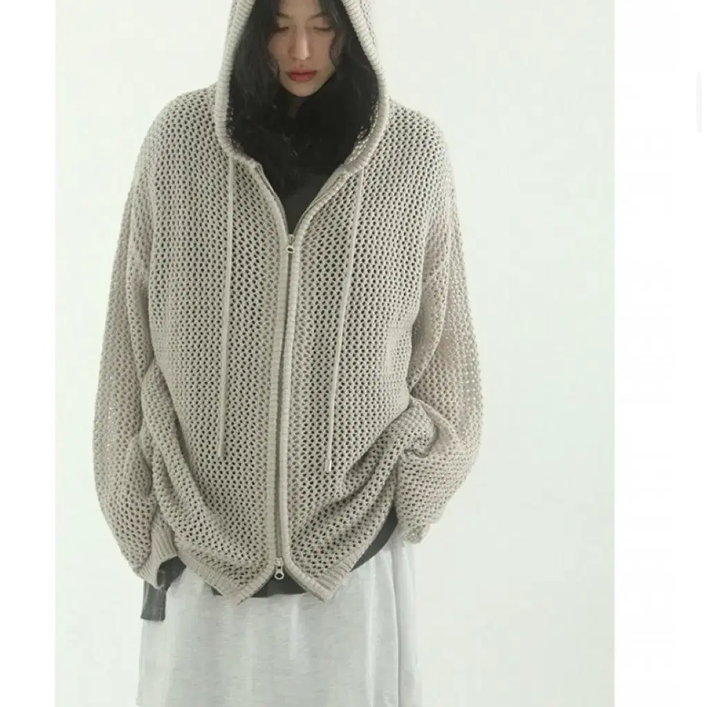 로컬맨션 loose fit 2way netting hood zip-up