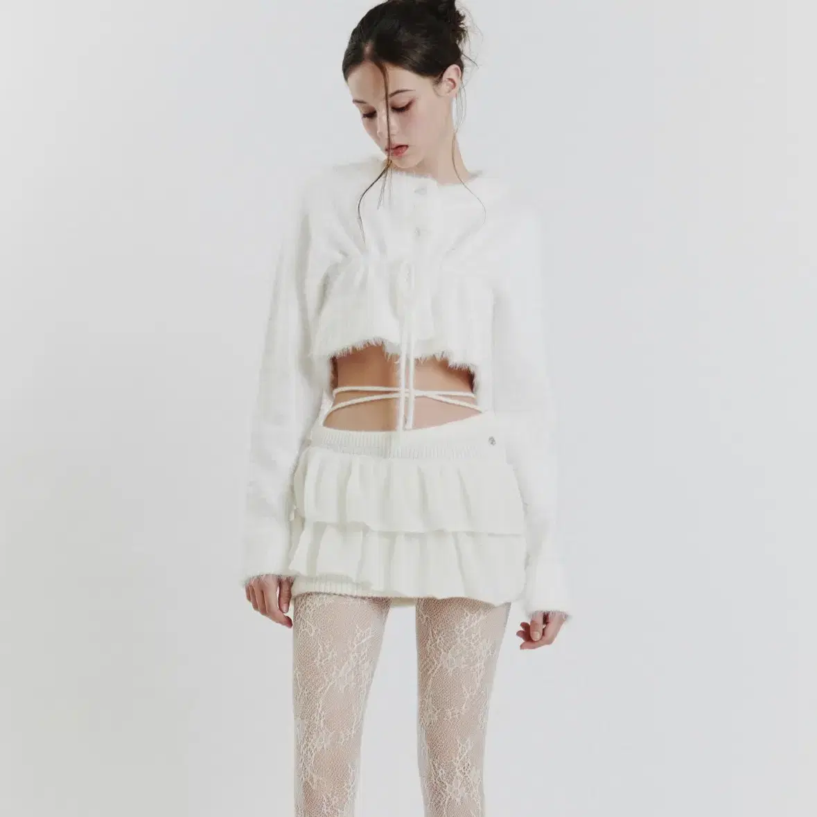 페인오어플레져 Angela knit skirt, White 새상품