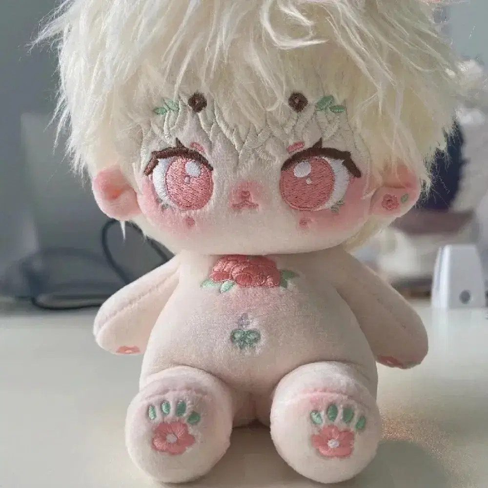 20cm 무속성인형 캐스퍼 솜깅 물 빨래와 꽃토끼털 백금발 귀 코랄핑크색