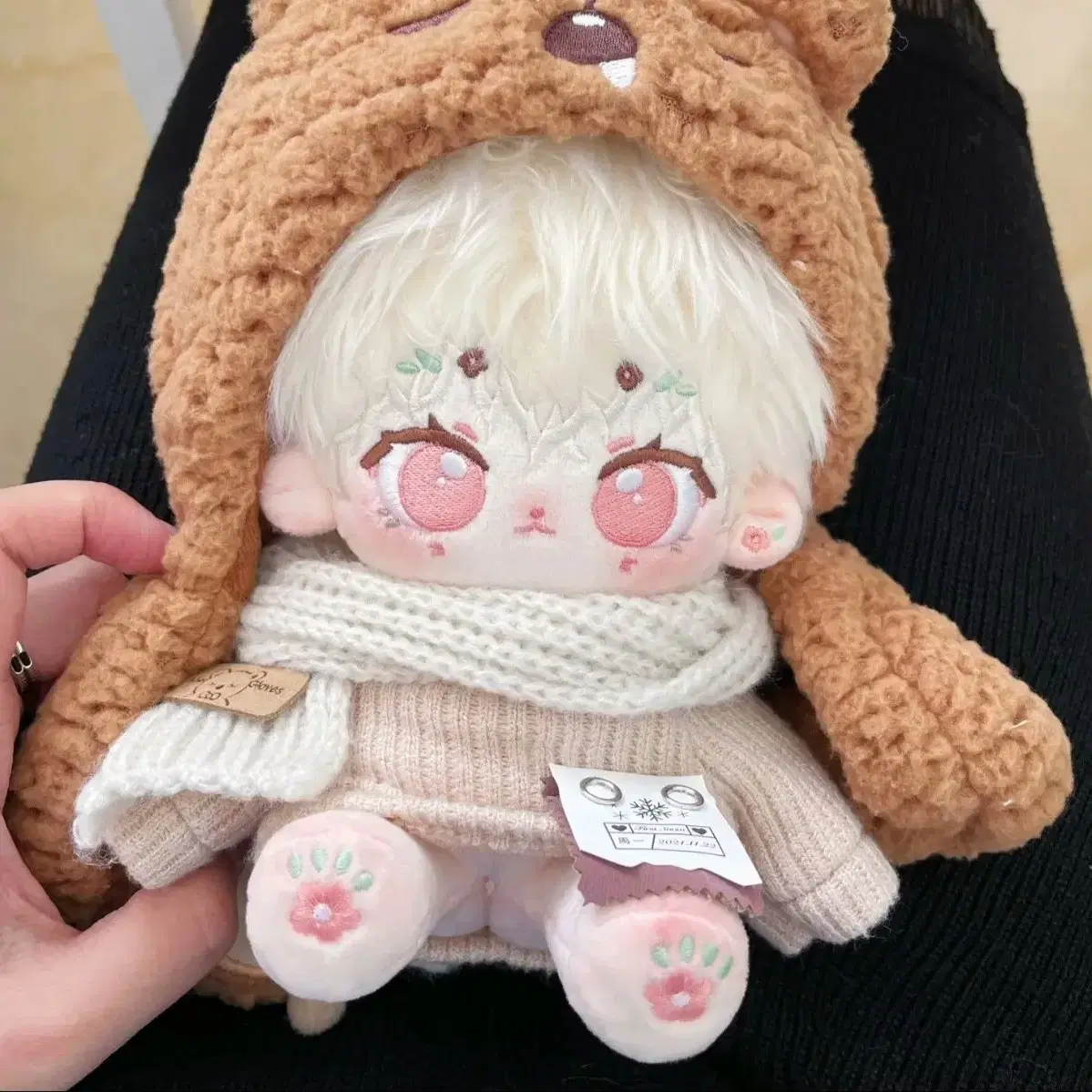 20cm 무속성인형 캐스퍼 솜깅 물 빨래와 꽃토끼털 백금발 귀 코랄핑크색